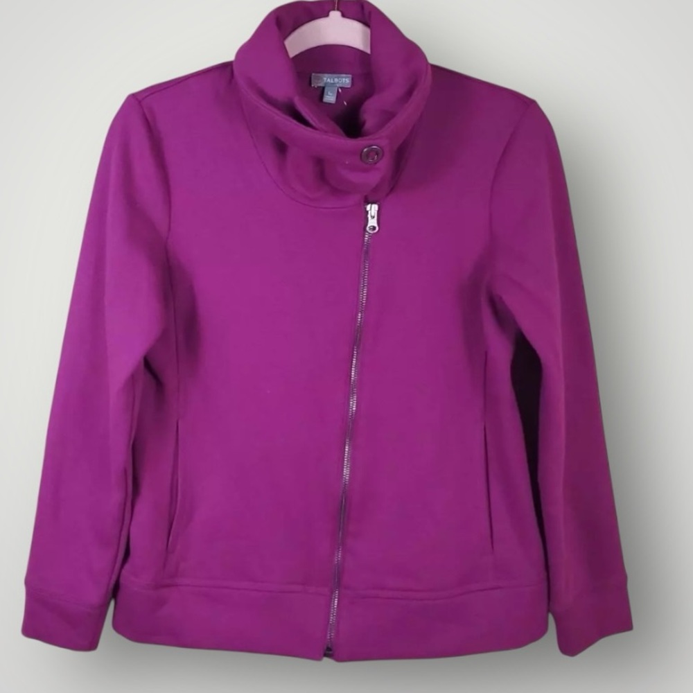 Talbots Fuchsia Moto Asymmetrical Zipper Sweatshirt Jacket Women’s Size MP